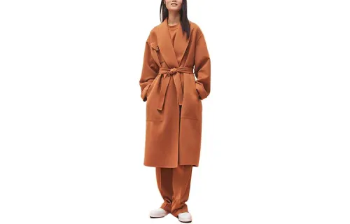 HERMES Coats Women's Brown Moderate Straight Fit