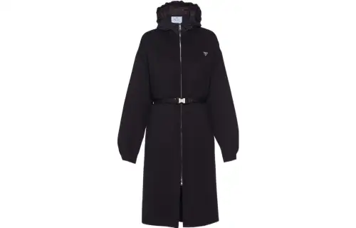 PRADA Coats Women's Black Hooded Moderate Straight Fit