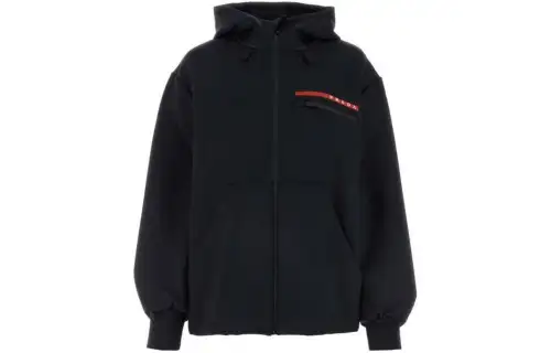 PRADA Knitwear Women's Black Hooded Moderate Cardigan