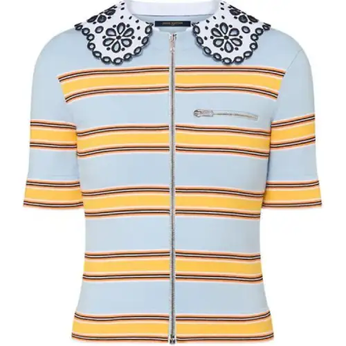 LOUIS VUITTON Collar Detail Striped Knit Top
