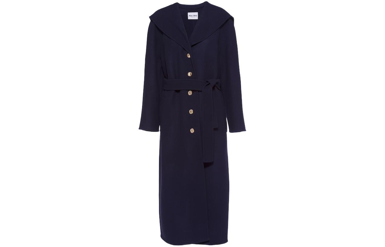 MIU MIU Coats Women's Navy Blue Lapel Moderate Straight Fit