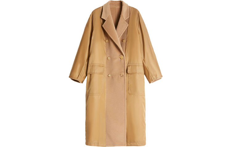 MaxMara Madame Series 101801 70th classic double-sided woolen loose-breasted coat for women, camel mixed color