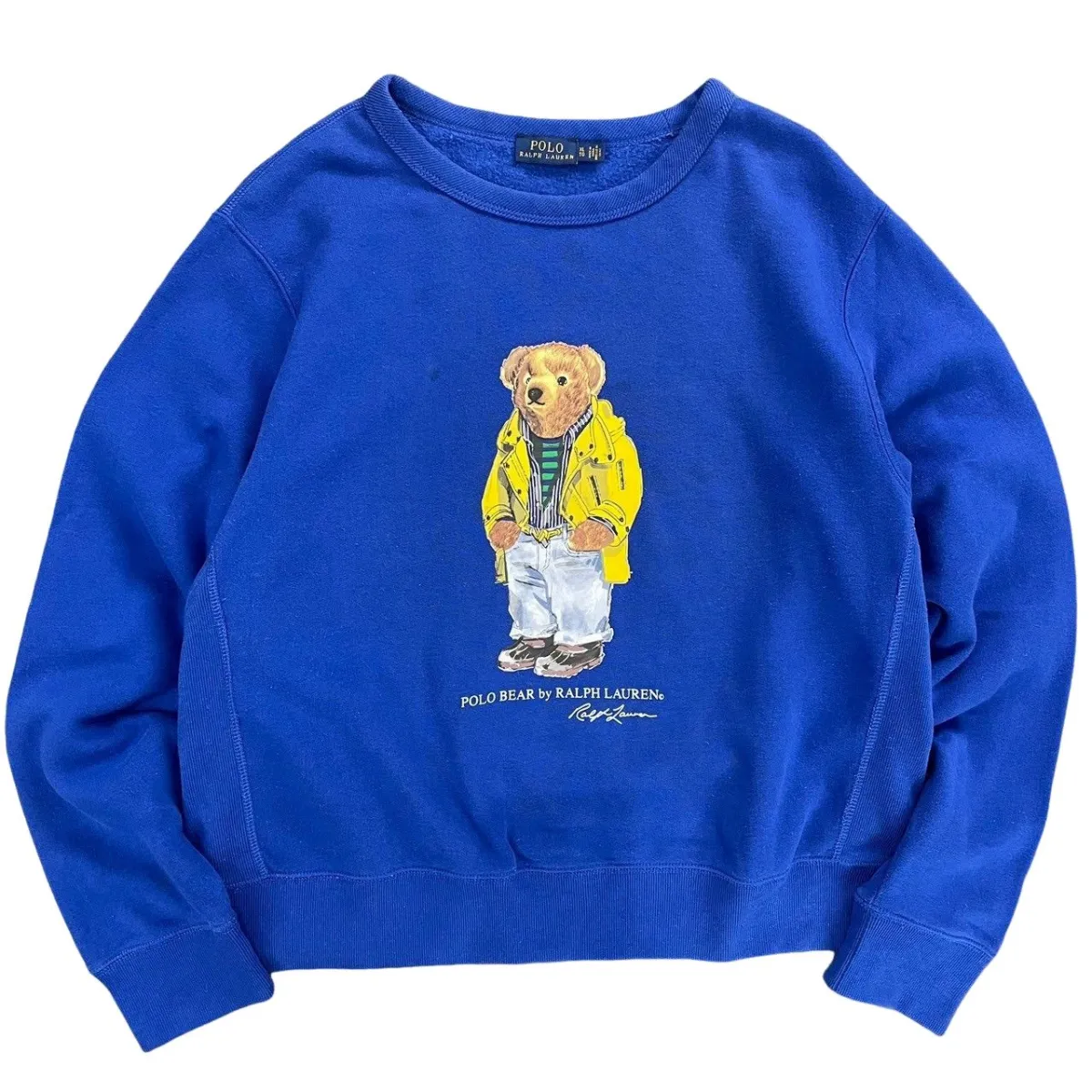 Polo Ralph Lauren Bear Pattern Crew Neck Fleece Lined Long Sleeved Sweatshirt Women's Blue