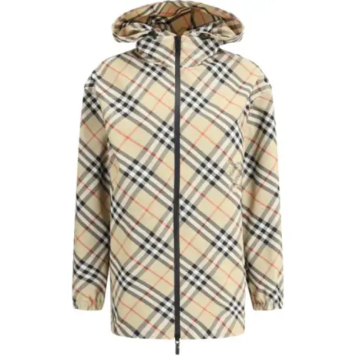 Burberry Check Printed Zipped Hooded Jacket