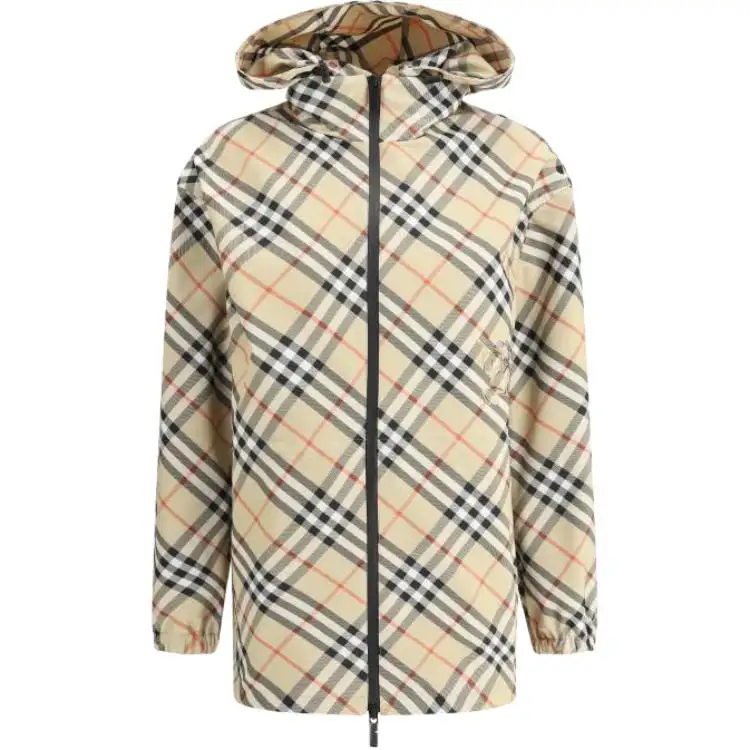 Burberry Check Printed Zipped Hooded Jacket