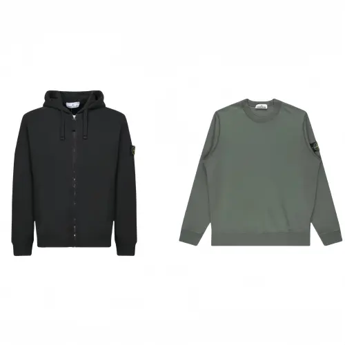 STONE ISLAND Classic Hooded Fleece Lined Zip Up Jackets Coat Solid Color Logo Pullover Long Sleeved Sweatshirt