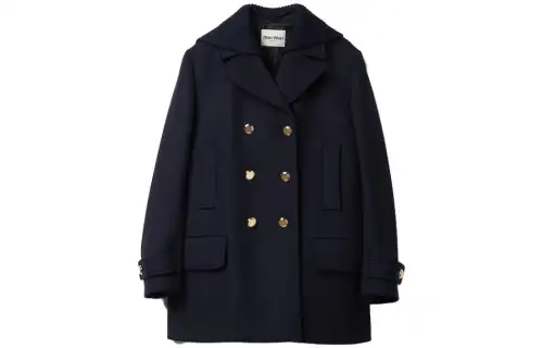 MIU MIU Coats Women's Blue Lapel Moderate Straight Fit