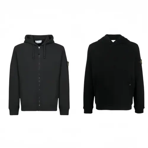 STONE ISLAND Classic Fleece Lined Zip Up Jackets Coat Solid Color Hooded Long Sleeved Sweatshirt Casual Sportswear