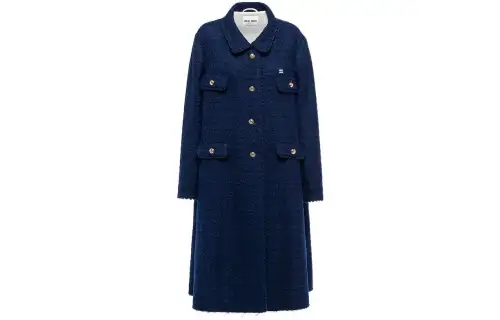 MIU MIU Coats Women's Blue Lapel Moderate Straight Fit