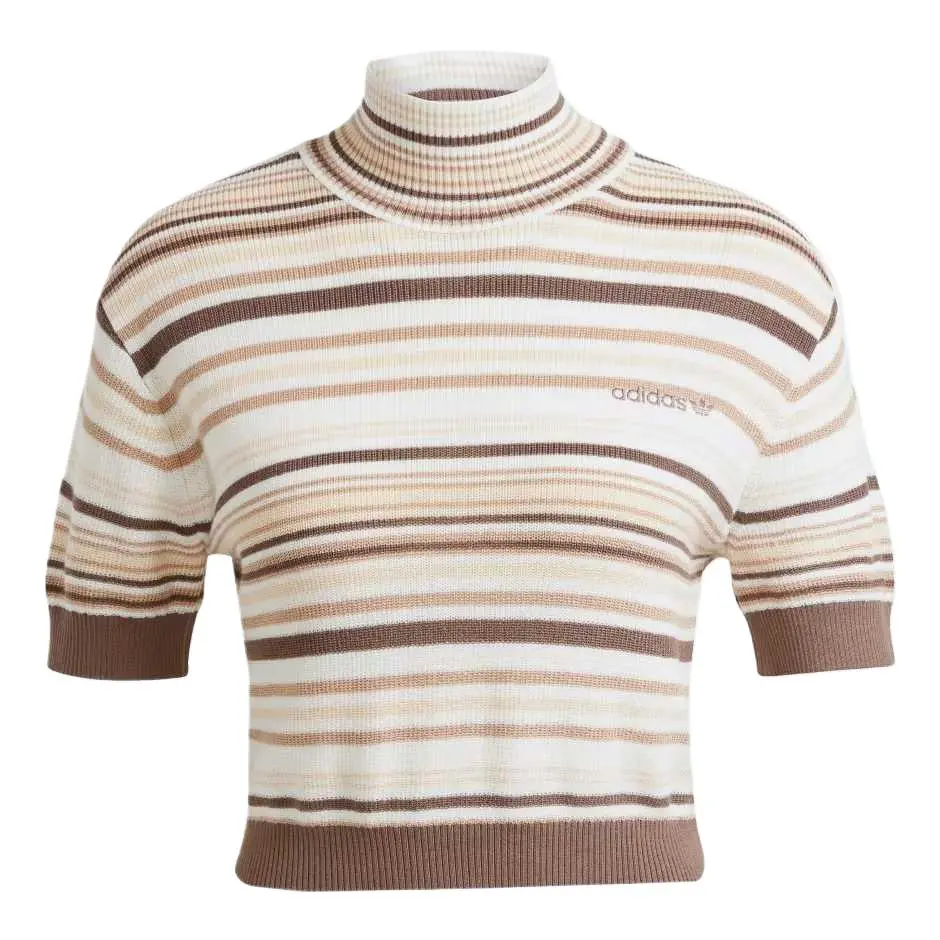 Adidas CROPPED Striped Turtleneck Knitwear Women's Gray White