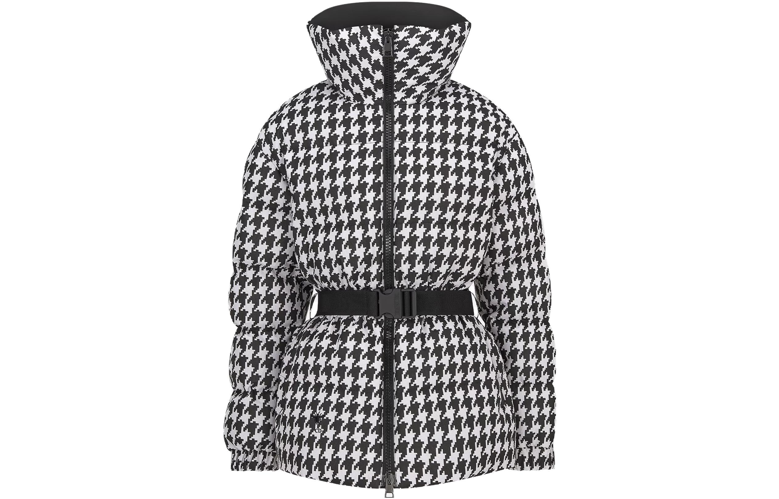 DIOR Dior FW23 Houndstooth Pattern Bee Quilted Embroidered Down Jacket Women's Color Blocking