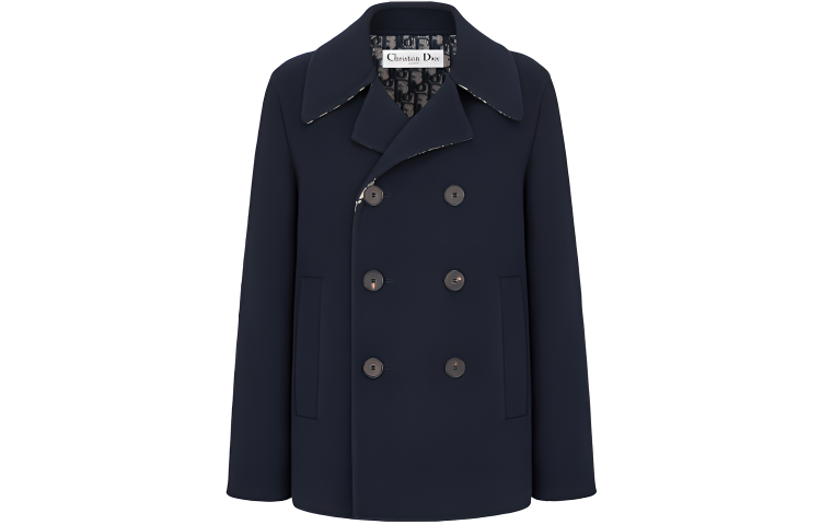 DIOR Dior ESSENTIAL Oblique Printed Casual Double-Sided Wool Blend Short Coat Jacket Women's Navy Blue