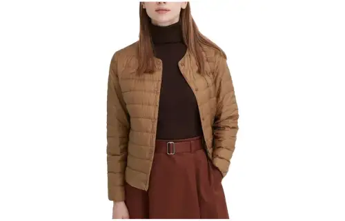 UNIQLO Jackets Women's Caramel Brown Crew Neck Moderate Other