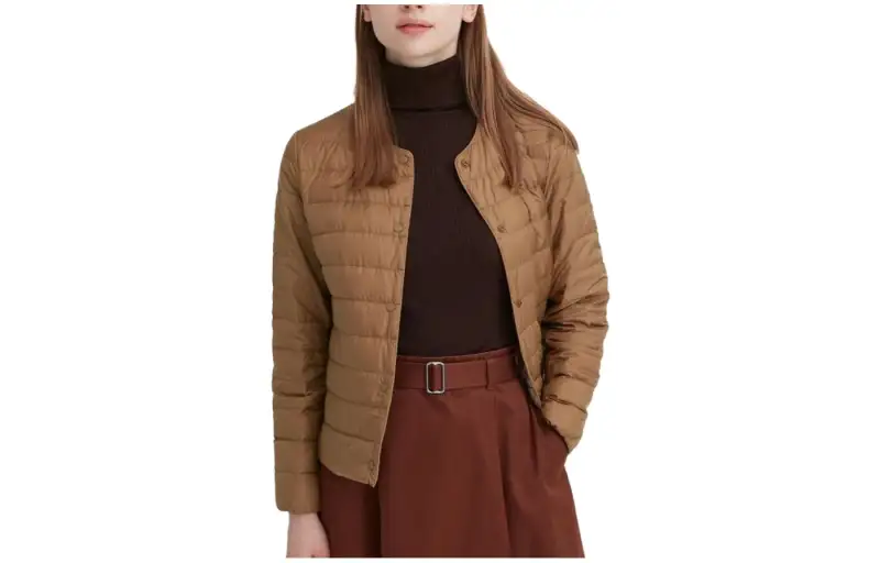 UNIQLO Jackets Women's Caramel Brown Crew Neck Moderate Other