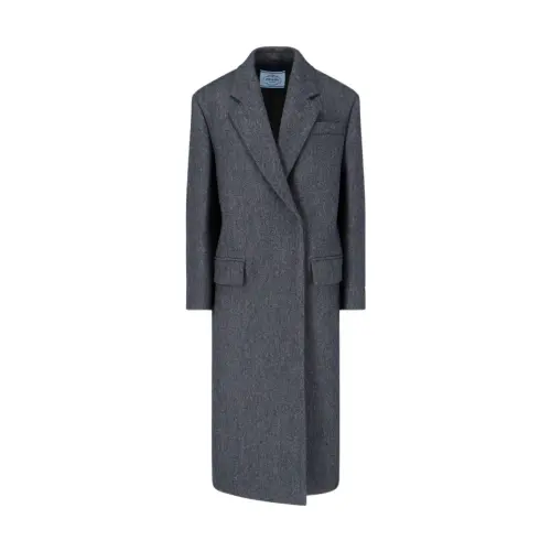 PRADA Coats Women's Gray Lapel Moderate Straight Fit