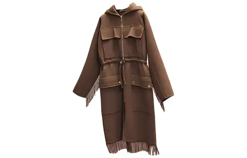 HERMES Coats Women's Brown Hooded Moderate Straight Fit
