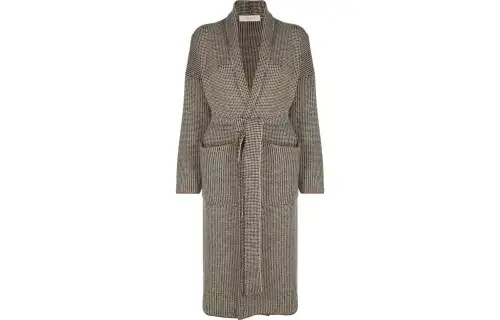houndstooth-pattern belted coat