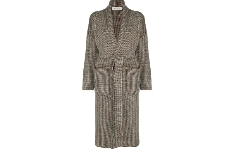 houndstooth-pattern belted coat