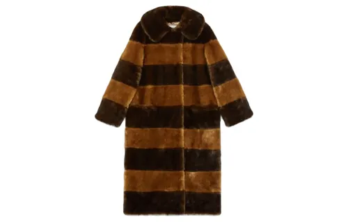 GUCCI Coats Women's Brown Lapel Moderate Straight Fit