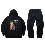 Anta Base Layer Hooded Loose Fit Raglan Pullover Top Versatile Fleece Lined Thermal Lace Up Mid Rise Pants