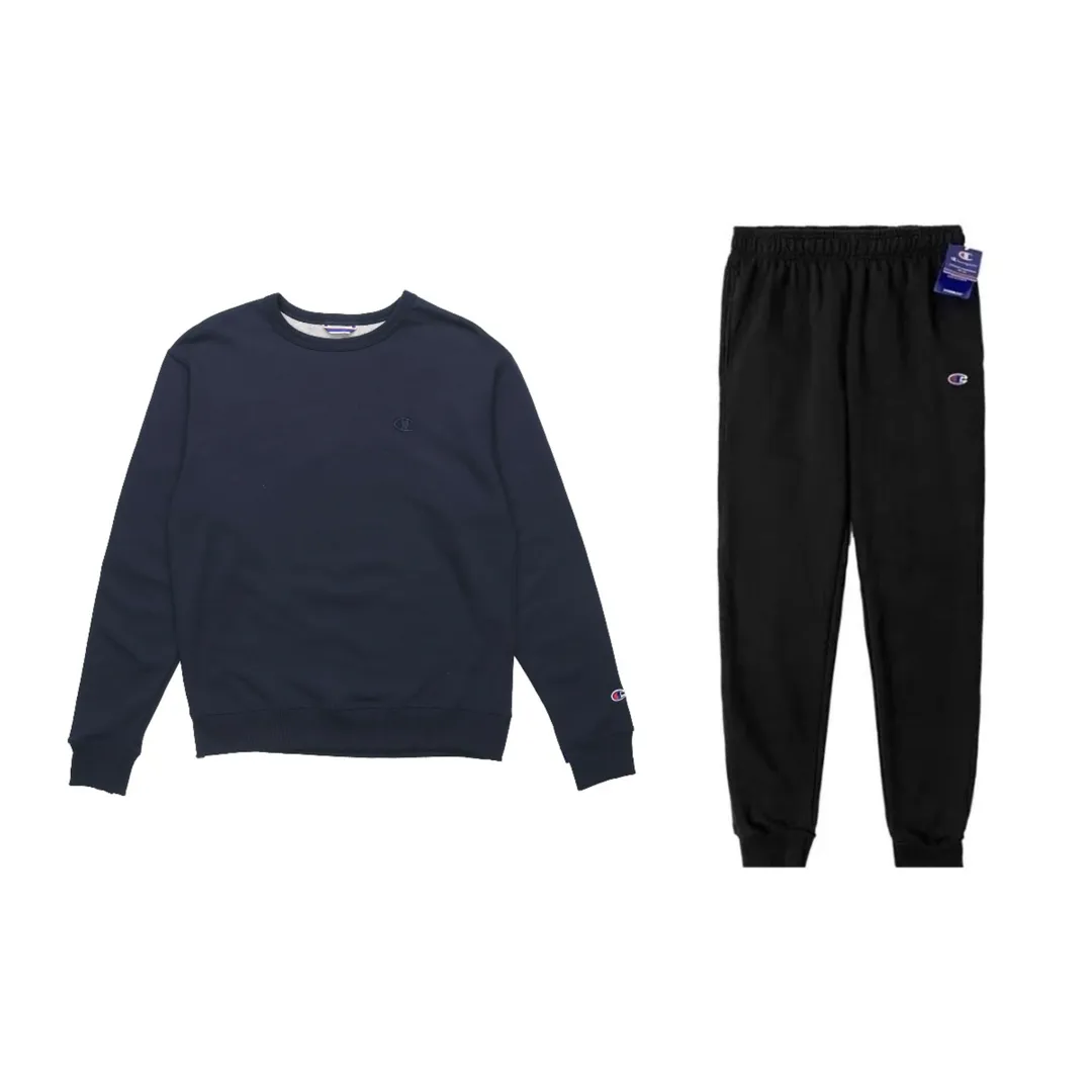 Champion Double Label Embroidery Crew Neck Thickened Fleece Lined Hoodies & Sweatshirts With Fitted Leggings
