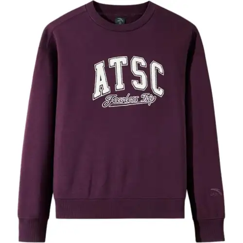 Anta Life Collection Comfortable Casual Minimalist Style Crew Neck Pullover Versatile Loose Fit Fleece Lined Sweatshirt
