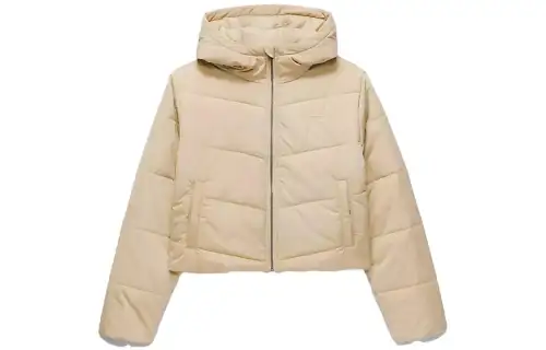 Vans Foundry Crop Puff Hooded Mte-1 Jacket Solid Color Short Zipper Hooded Long Sleeve Jacket Women's Yellow