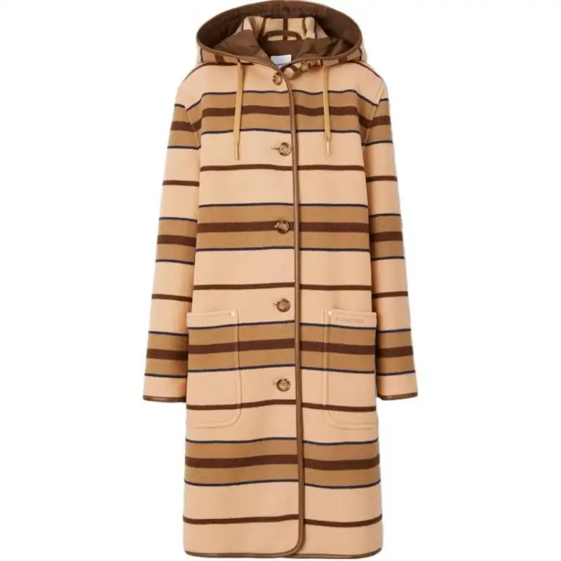 Burberry Coats Women's Soft Camel Hooded Moderate Straight Fit