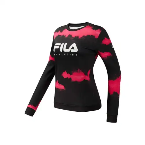 FILA Sweatshirt Women's Pitch Black With Rose Red Print