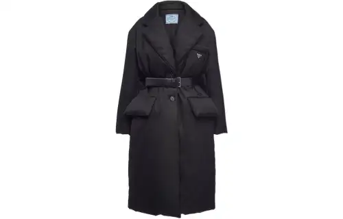 PRADA Coats Women's Black Lapel Moderate Straight Fit