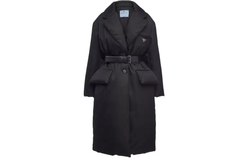 PRADA Coats Women's Black Lapel Moderate Straight Fit