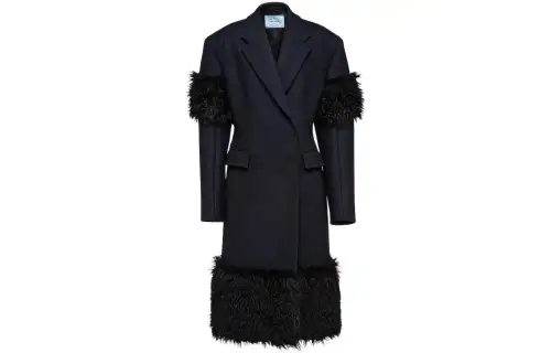 PRADA Coats Women's Dark Blue Suit Collar Moderate Straight Fit