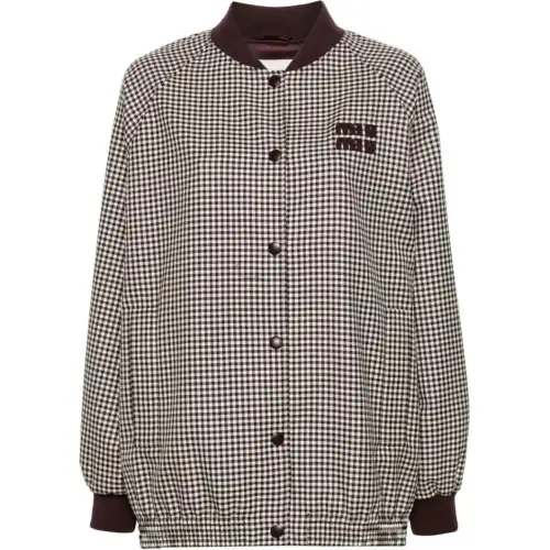 MIU MIU Logo Appliqué Button Up Bomber Jacket