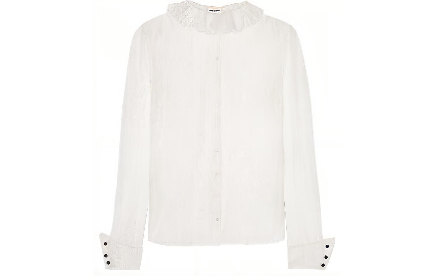 SAINT LAURENT Frilled Neck Long-Sleeved Shirt
