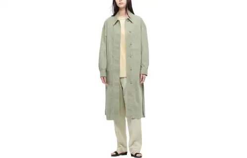 UNIQLO Coats Women's Green Lapel Moderate Straight Fit