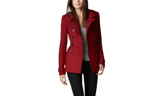 Burberry Coats Women's Red Lapel Moderate Straight Fit