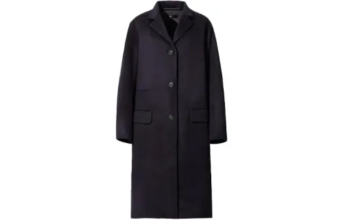 UNIQLO Coats Women's Navy Blue Lapel Moderate