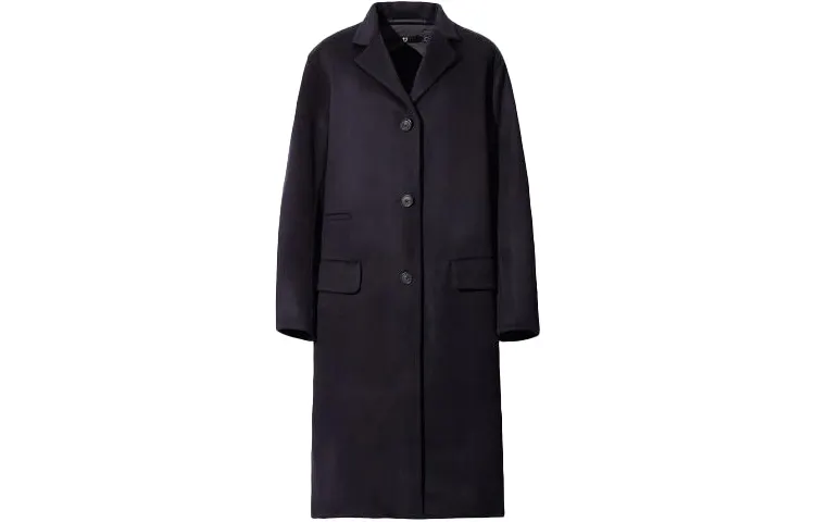 UNIQLO Coats Women's Navy Blue Lapel Moderate