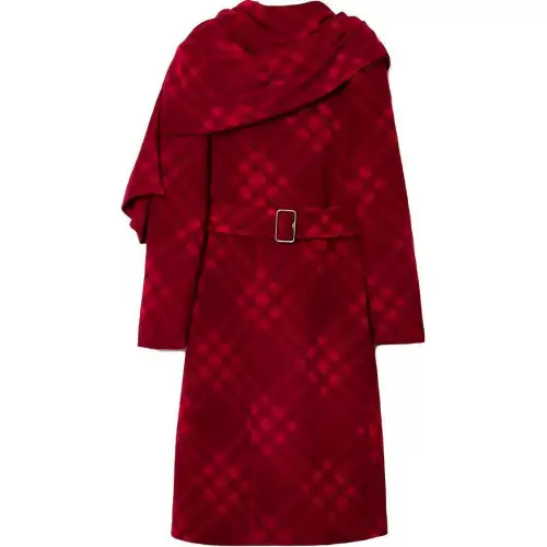【Previous Season】Check draped scarf-detail coat