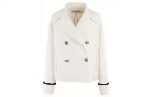 DIOR Coats Women's White Lapel Moderate Straight Fit