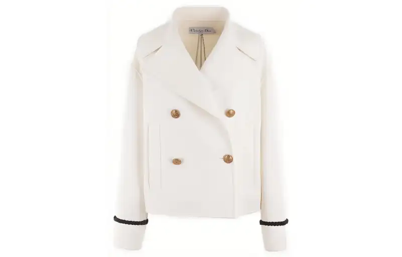 DIOR Coats Women's White Lapel Moderate Straight Fit