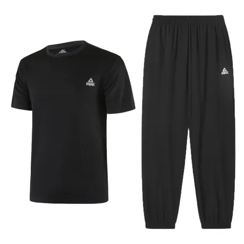Travel quick dry breathable basketball football trousers for gym, black set for men and women, with short sleeve, loose fit, for running