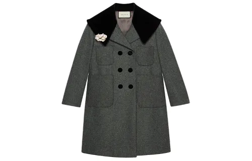 GUCCI Coats Women's Gray Lapel Moderate Straight Fit