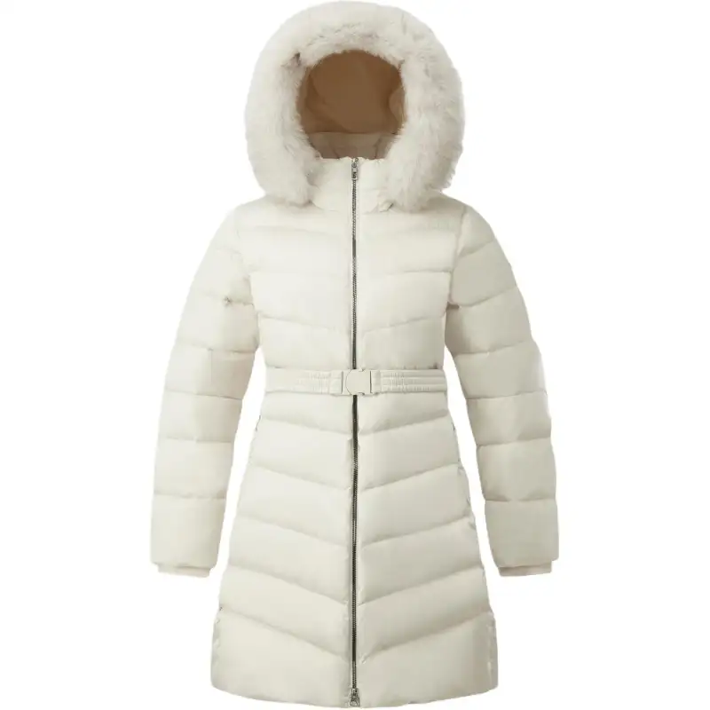 Fashionable windproof waterproof warm belt, brace, long down jacket with hood with zipper, slim fit