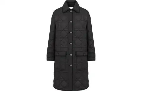 DIOR Coats Women's Black Lapel Moderate Straight Fit