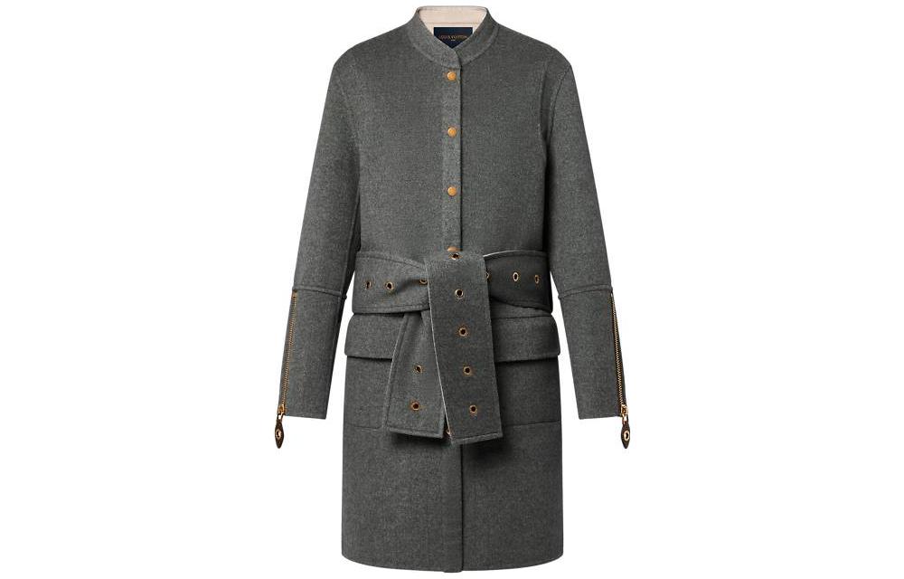 LOUIS VUITTON Belted Pinstripe Topstitch Coat