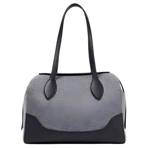 Loro Piana Sesia Faux Fur With Leather Handbag, Shoulder Bag Women's Gray & Marine Blue