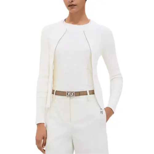 HERMES Knitwear Women's White Crew Neck Moderate Cardigan