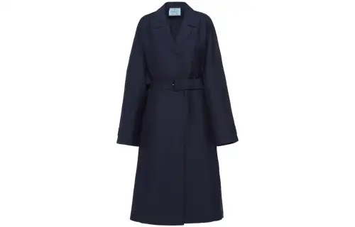 PRADA Coats Women's Marine Blue Lapel Moderate Straight Fit