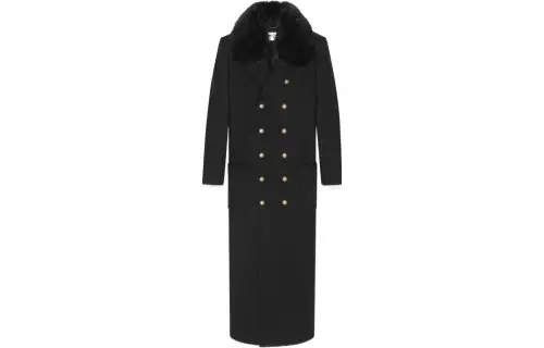 SAINT LAURENT Faux fur Trim Double breasted Coat
